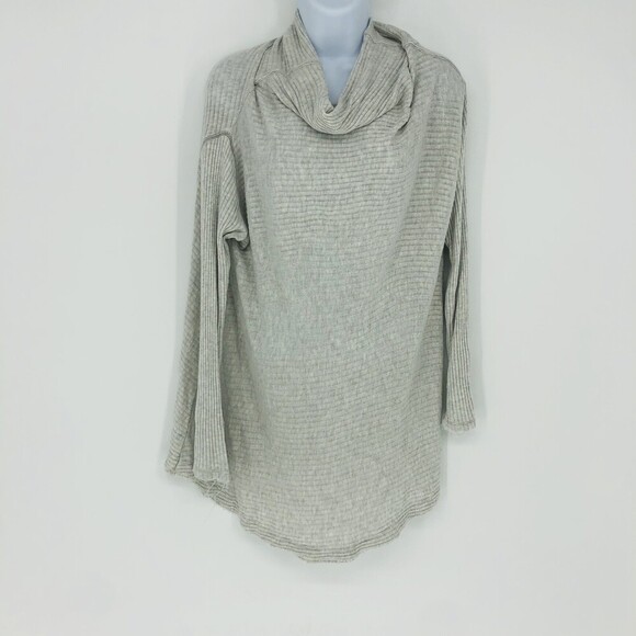 Free People Tops - Free People Light Gray Lover Ribbed Slit Back Mock Neck Thermal Oversized Small